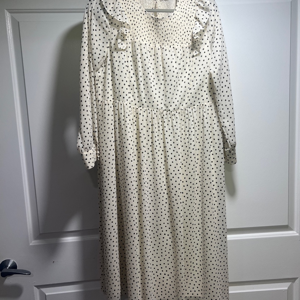 Madewell Cream and Black Smocked Dress